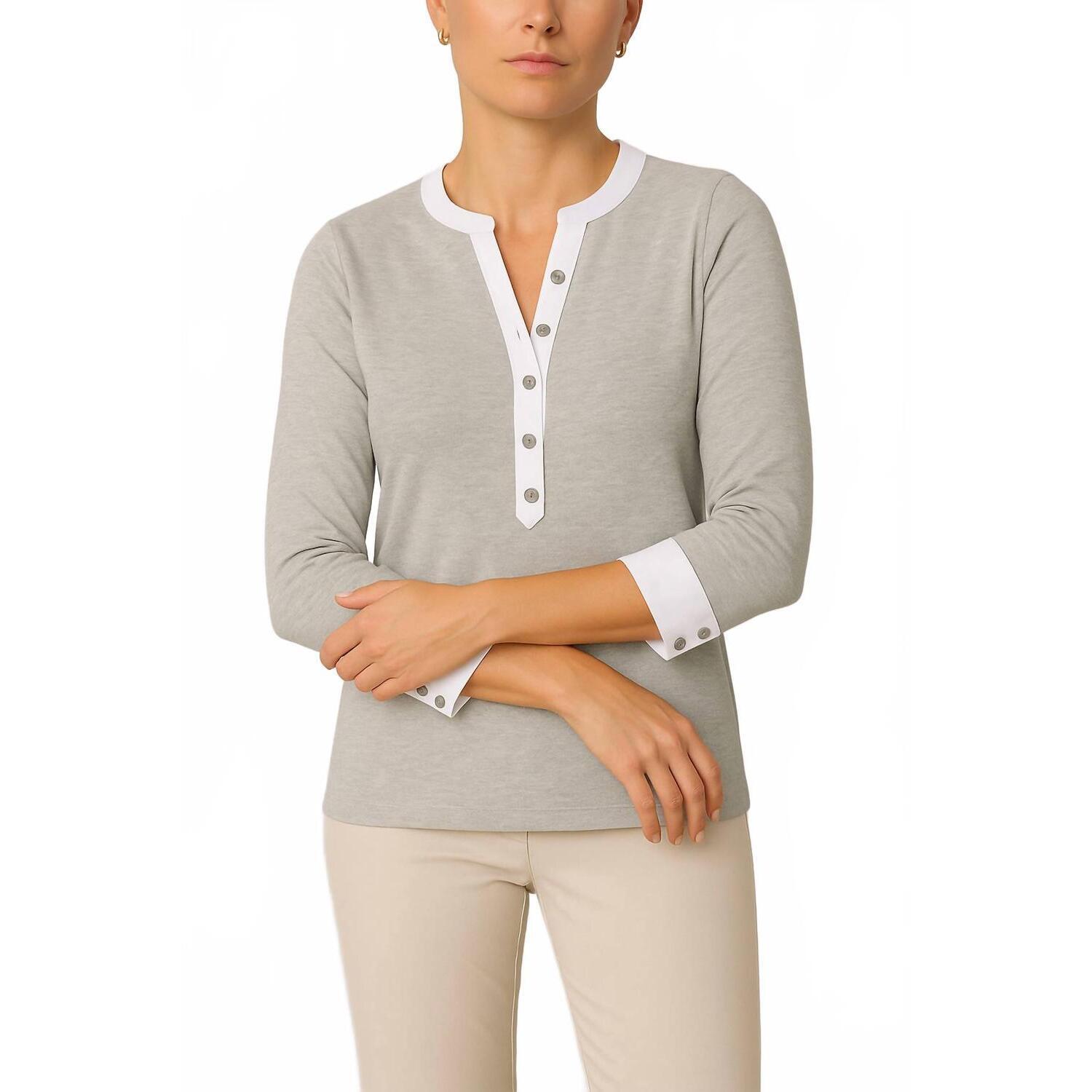 New ELI The Monterey TwoToned Henley Top In PearlWhite